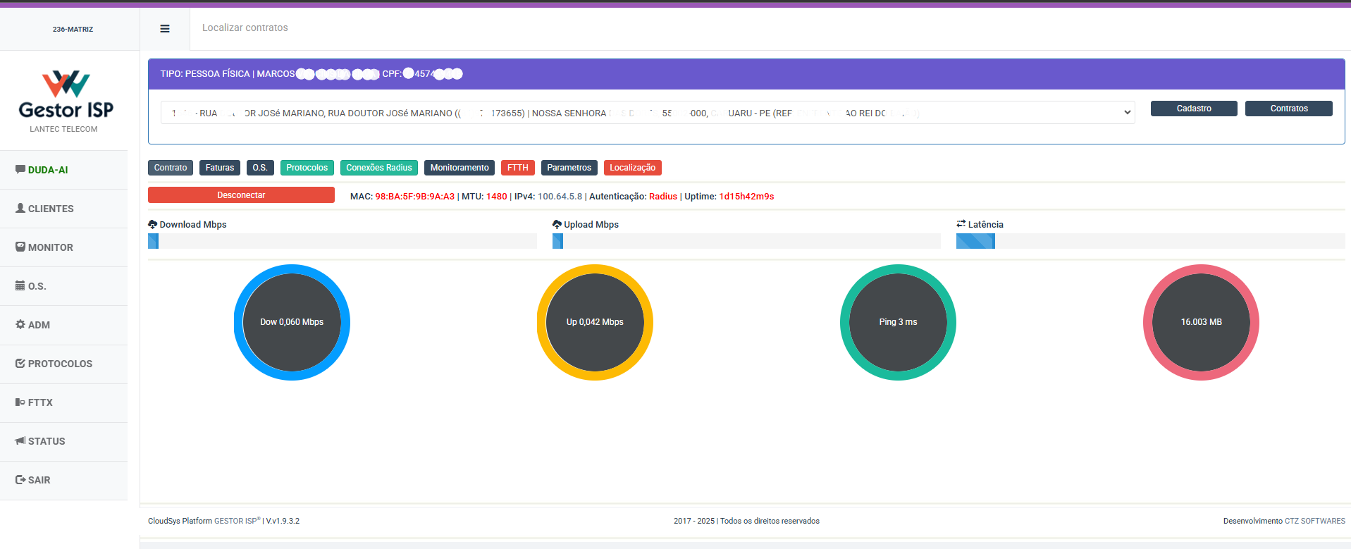 Dashboard GESTOR ISP - Funcionalidade 8